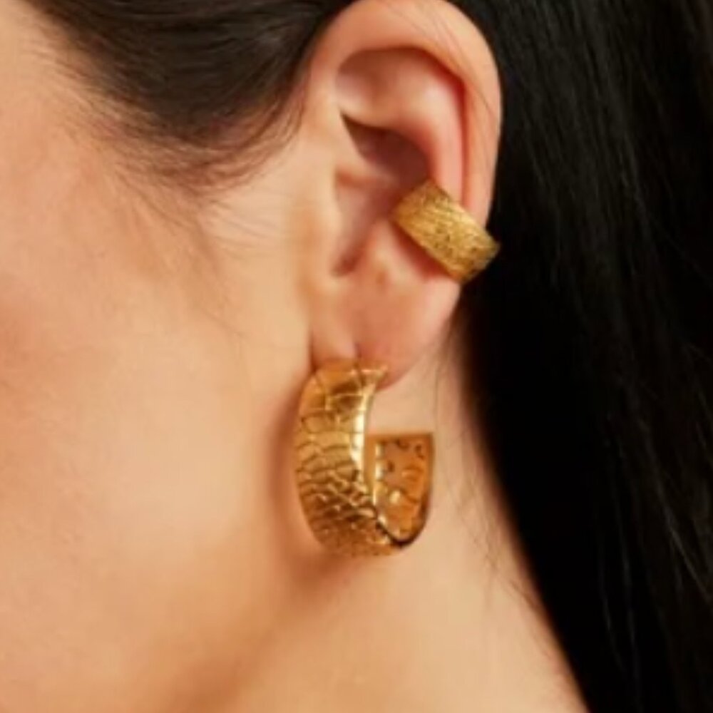 Bella by Thorne Statement Croc Texture Adult Hoop Earrings, Gold